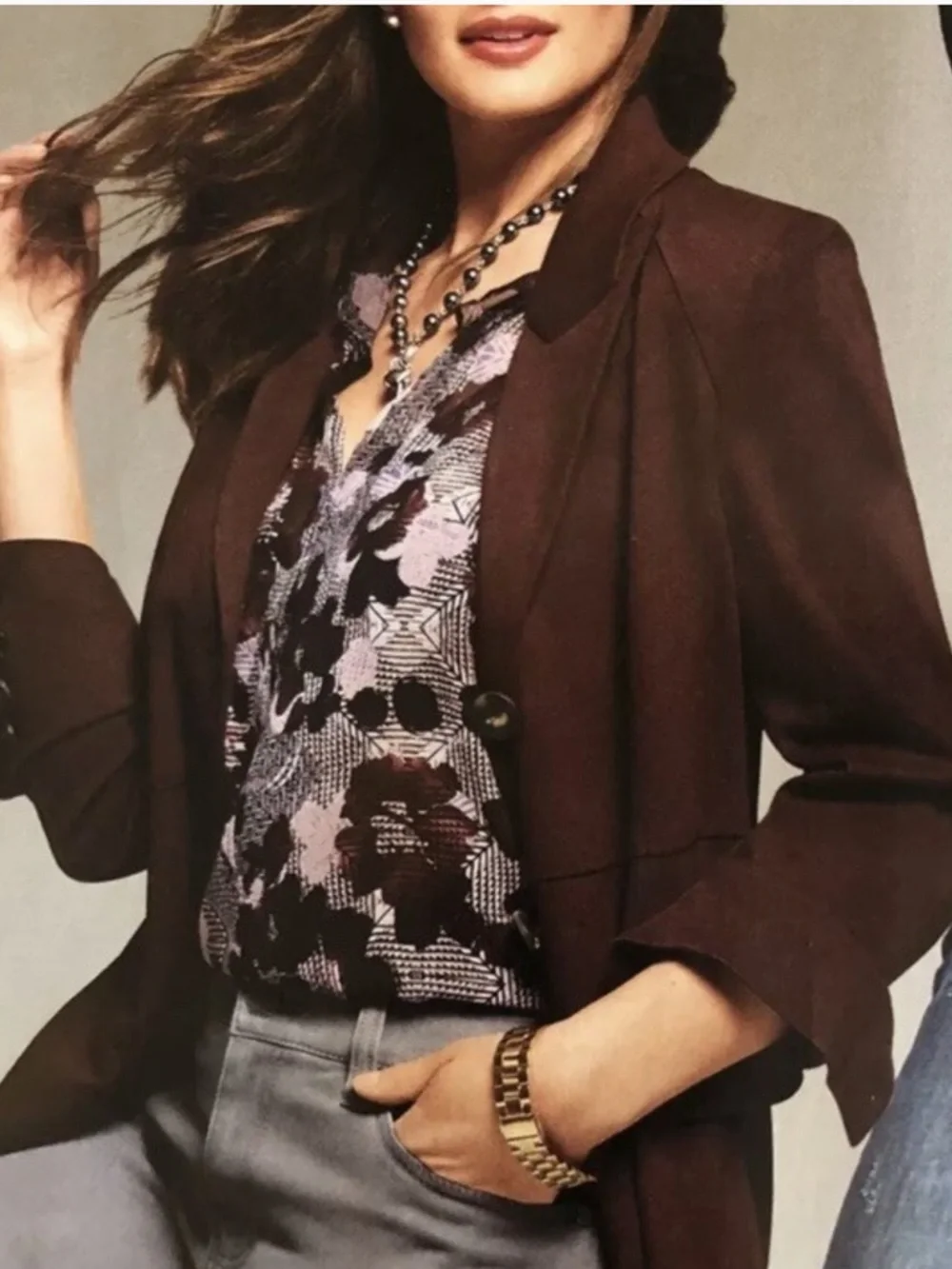 CAbi Weaver Purple Floral Print Ruffle Cap Sleeve Blouse with Cami XS Style 3618
